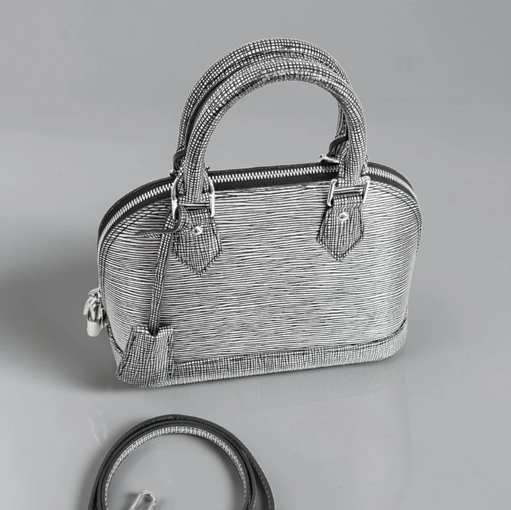 Louis Vuitton Alma BB Epi Leather Metallic Silver Black Crossbody Bag